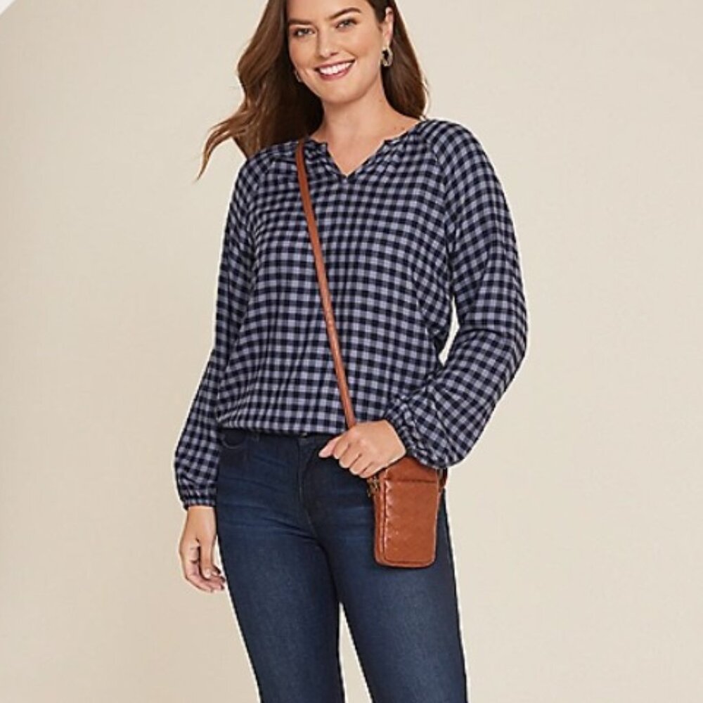 Maurices Buffalo Check Notch Neck Blouse - XL - Picture 2 of 6